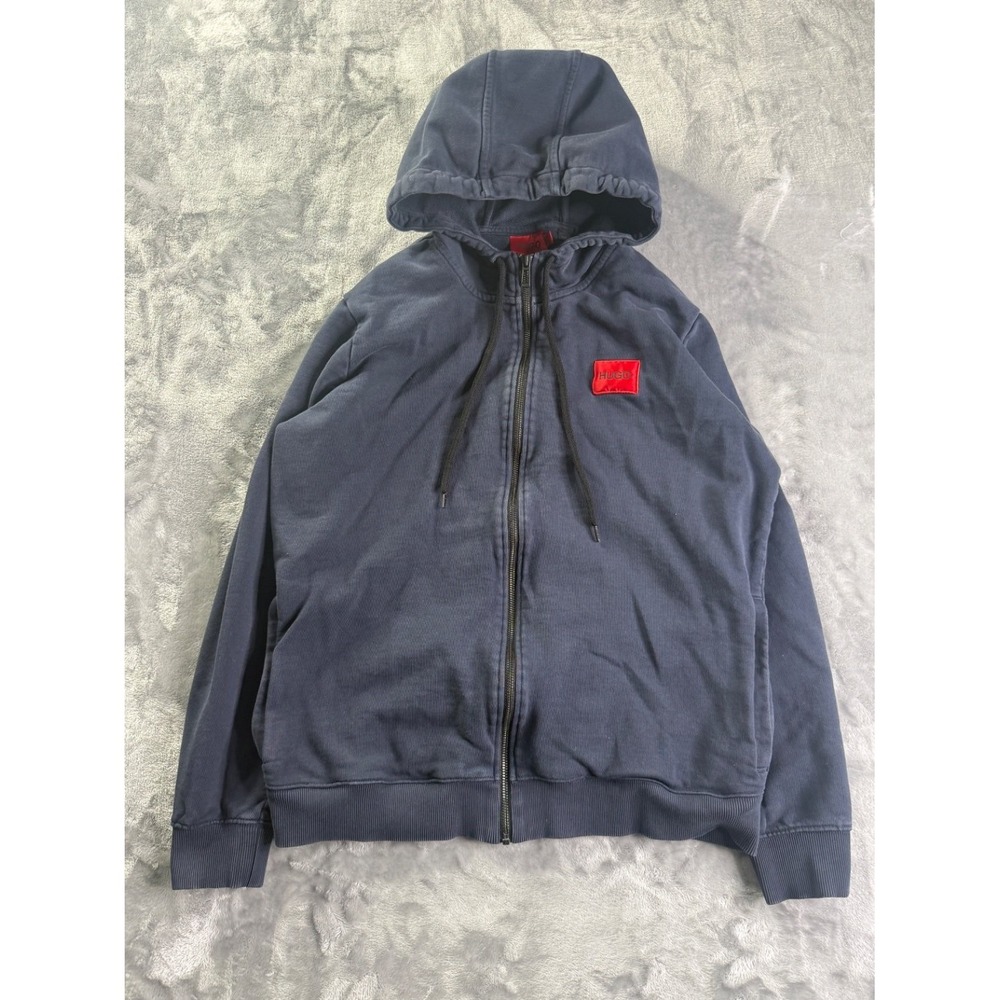 Hugo Daple Men's Hoodie XL Navy Blue Split Kangaroo Pocket Boss Logo With Cotton